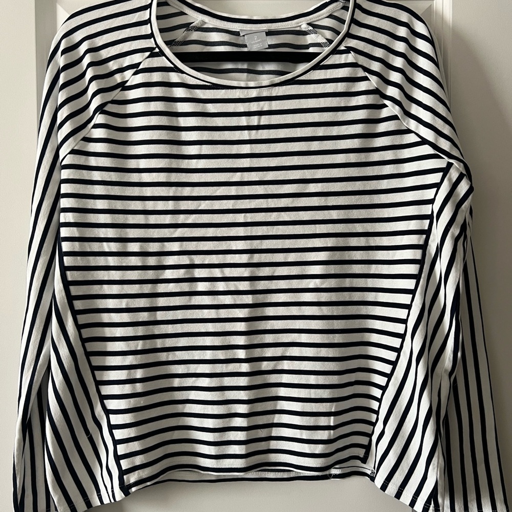 Chico's Classic Black and White Striped Long Sleeve Top